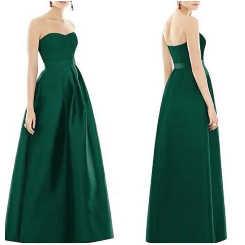Alfred Sung | Strapless Hunter Green Satin Twill Gown Dress D755S | 4 R New